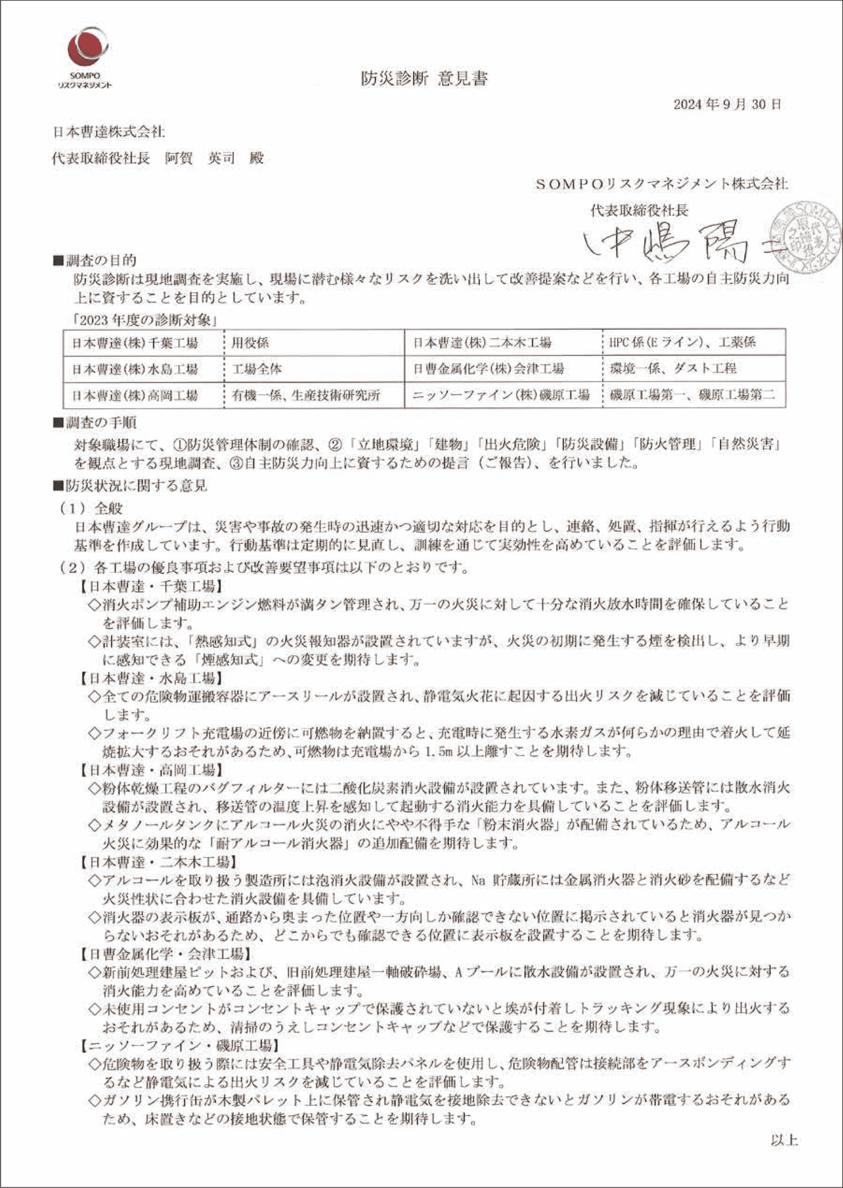 防災診断　意見書