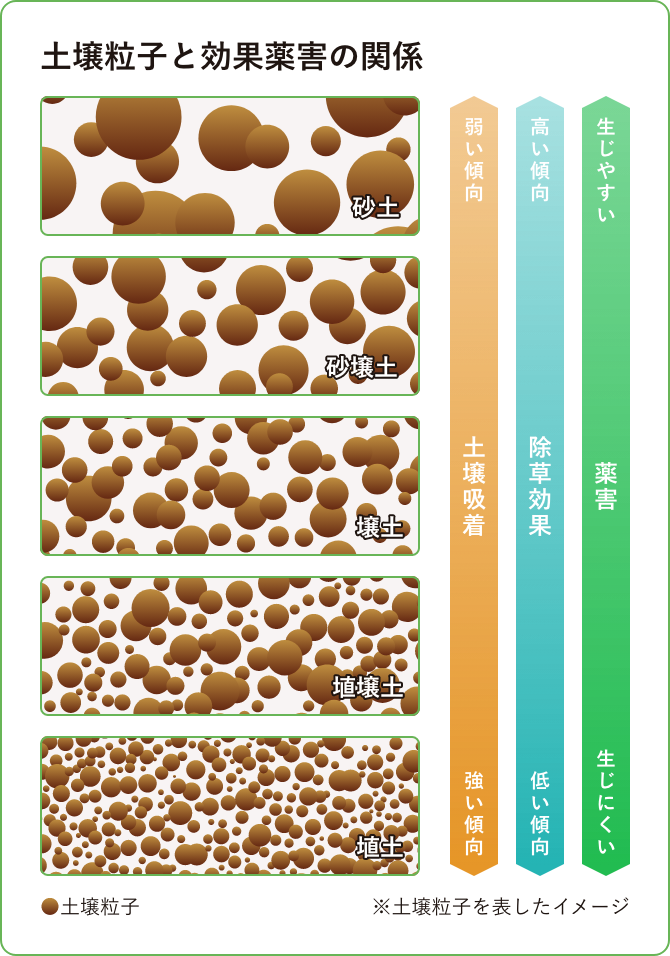 土壌粒子と効果薬害の関係イメージ